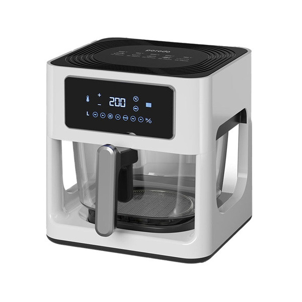 Porodo 1000W Glass Pot Air Fryer with 5 Litres Capacity, Touch Panel & 7 Preset Options White Color, Model No. PD-LFGPAF5L