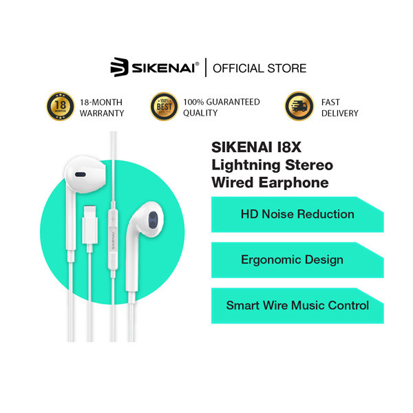Sikenai I8X HD Noise Reduction Lightning Music Stereo Earphones