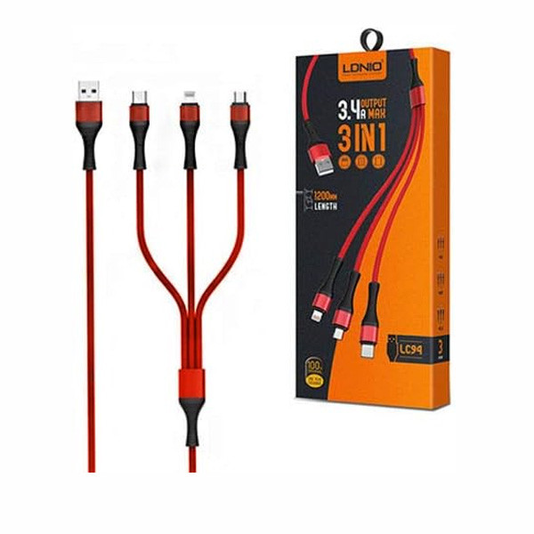 Ldnio 3in1 iOS/Micro/TypeC 3.4A/4ft USB Cable, Quick Charge, Data Transfer Model No.  LC94