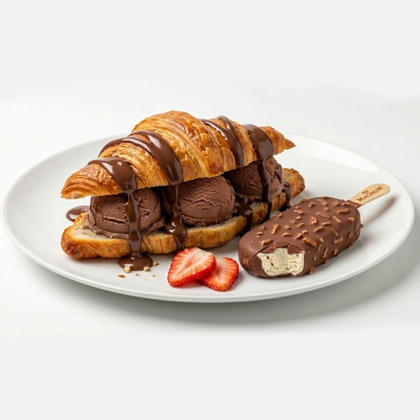 Ice cream croissant nutella sauce
