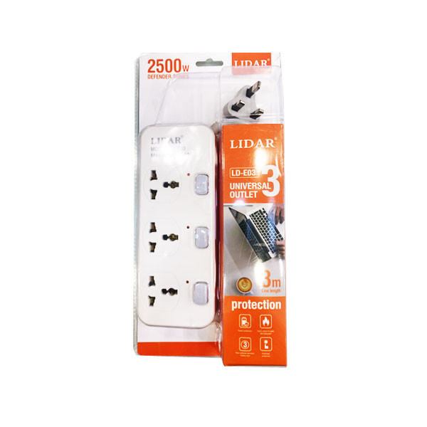 Lidar 3 Universal Outlet Power Socket, 2500W PD, White Color, Model No. LD-E03