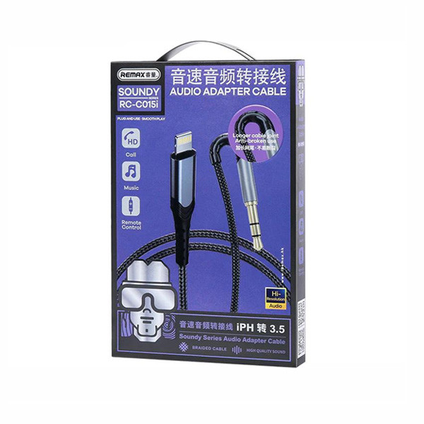 Remax Braided 3.5mm to Lightning Cable, Black, 1m, Model No. RC-C015i
