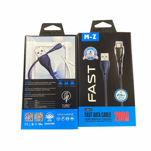 M-Z Fast Data Lightning to USB-A Cable, 25W, 2m, Black & Blue Model No. LS612