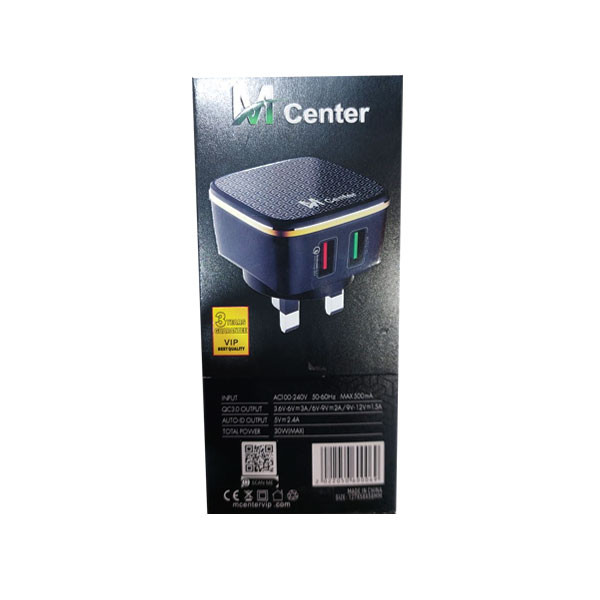 M Center 30W Quick 3.0 Fast Charger Plug, UK Type, Blue Color