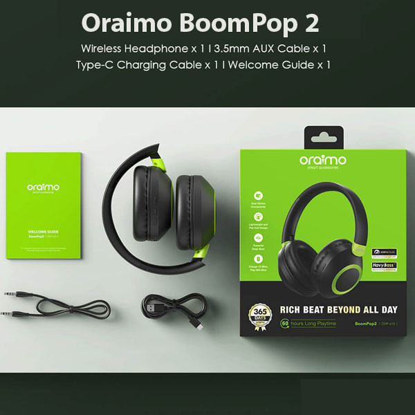 Oraimo Headset Boom Pop 2 Rich Beat Beyond All Day Model No. OHP-610