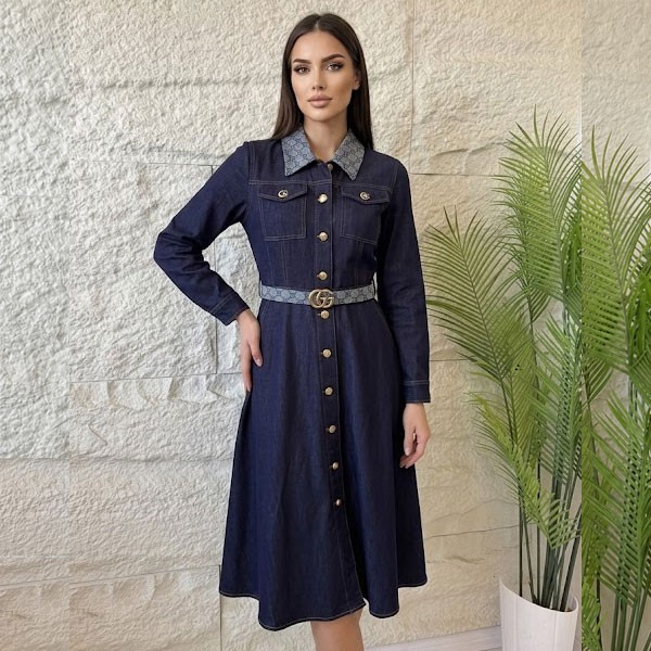Gucci Denim Belted Midi Dress
