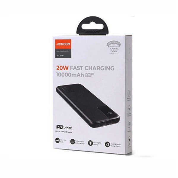 Joyroom Mini Power Bank 10000mAh 20W with 2 USB-A Ports and USB-C Port Power Delivery, Black, Model No. JR-QP190