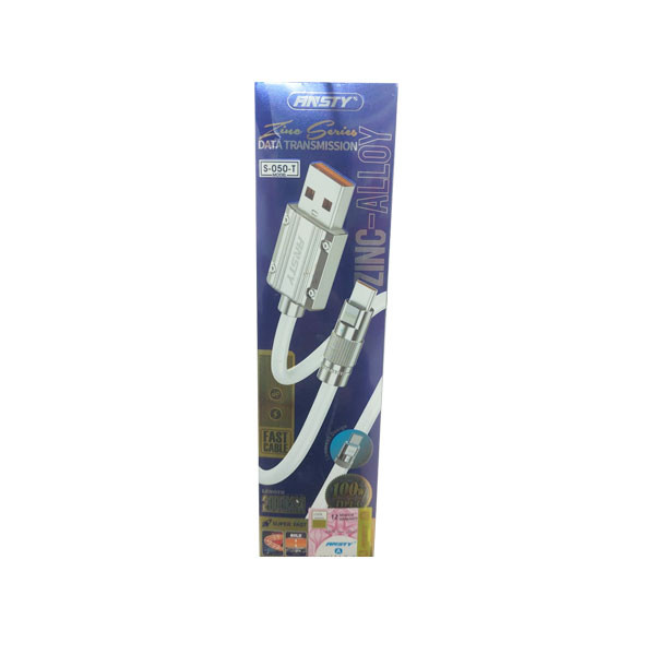 Ansty 100W Zinc + Alloy Fast Charging Data Cable, USB to Type-C, White Color, Model No. S-050-T
