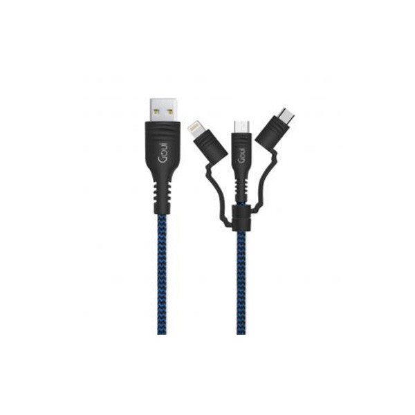 Goui Triple Micro to USB Cable, 1.5m, Extra Tip  MFI Certified Lightning  + Type C Model No. G-3IN1-15M