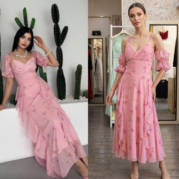 Elegant long dress with unique sleeves