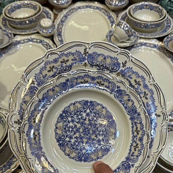 Vintage Sapphire Blue Scalloped Serving Set