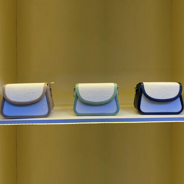 Mini Synthetic Leather & Fabric Rectangular Shape Women Double-Tone Handbag in Various Colors