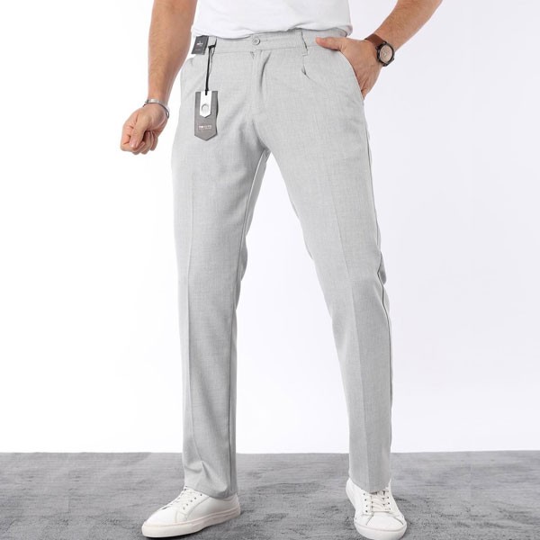 Renato Trouser Wide Leg with a Slight Carrot Cut, Light White Gray Color