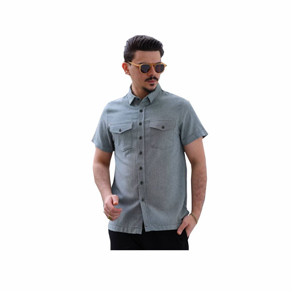 Luca Life Single Color Short Sleeves Shirts for Men, with Double Chest Pockets in 7 Colors (Blue Light, Beige, Blue Denim, Green, White, Gray, Blue)