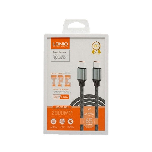Ldnio TPE 2m USB-C to USB-C 65W Cable Charge Rapid, Model No. LC442C