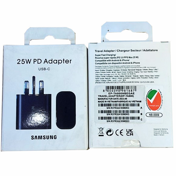 Samsung 25W PD Type-C Adapter, Black Color, UK Type