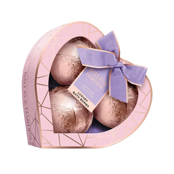 Baylis & Harding Jojoba, Vanilla & Almond Oil Luxury Bath Bomb Heart Trio Gift Set