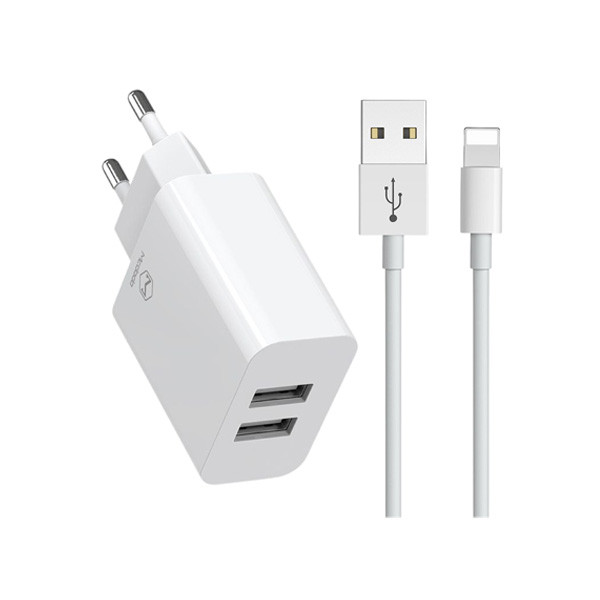 Mcdodo Dual Port Charger + 1m Apple Lighting Cable, White Color, Model No. CH-6723