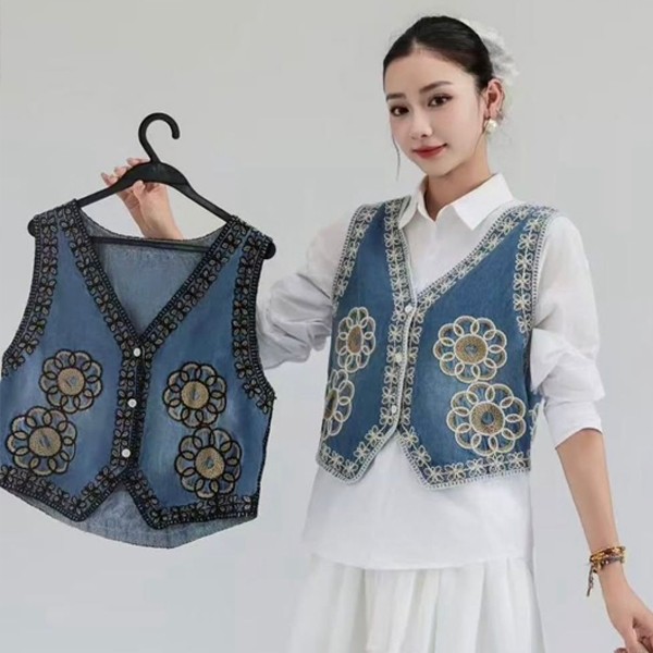 Cropped Denim Vest Waistcoat